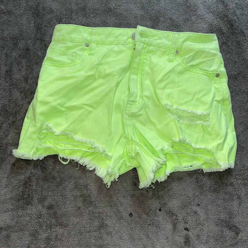 Neon green jean shorts